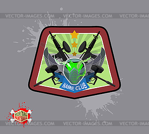 Logo paintball club. Mortal paintball. Guns and mask - vector clipart