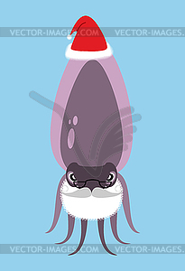 Santa Claus Cuttlefish. Octopus with beard and - vector clipart
