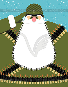 Military Santa Claus. Old soldier with beard and - royalty-free vector clipart