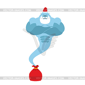 Genie is out of bag Santa Claus. Magic spirit with - vector clip art