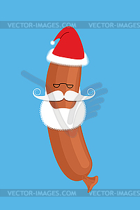 Sausage Santa Claus. Delicacy with beard and - vector clip art