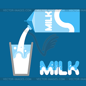 Milk. Pour milk into glass of packaging. Milk carton - vector clip art