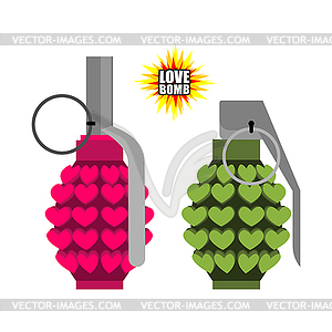 Love bomb. Hand greenade of hearts. Pink military - vector image