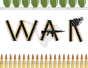 War. Letters of Bandolier Tape bullets. Text of - vector EPS clipart