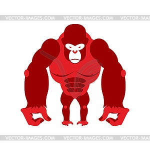 Gorilla big and scary. Strong red Angry monkey. - vector image