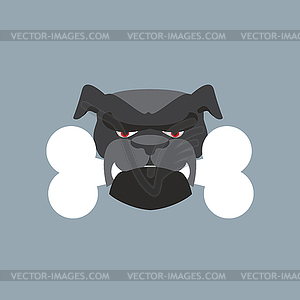 Scary Dog head. Angry Bulldog and bone. Pet head - vector image