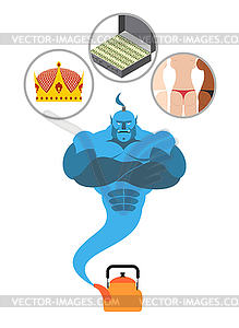 Magical Genie fulfills three wishes: women power an - vector clip art