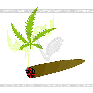 Cigarette with marijuana. Knabis sheet and smoke - vector clipart