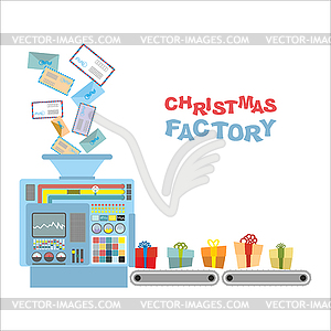 Christmas machine. Processing letters of children - vector clipart