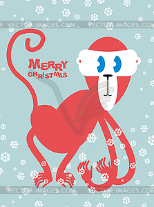 Happy Christmas. Red monkey symbol of new year. Cut - vector clipart