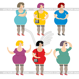 Set of women prostitutes. lot of hilarious fat - vector image