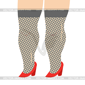 Female Legs in stockings and red shoes. Legs girl - vector clipart
