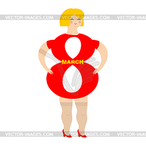 8 March. Figure eight with head and hands of - vector image