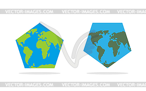 Pentagonal world map. World Land and oceans on an - vector image