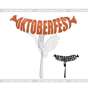 Oktoberfest. Text in form of sausages on fork. - vector image