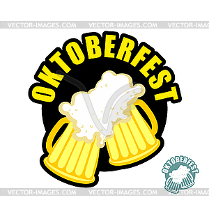 Two beer mugs clink. Symbol of Oktoberfest. logo - vector clip art