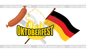 Beer mug and flag of Germany - symbol Oktoberfest. - vector clipart