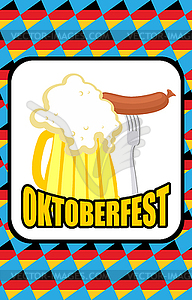 Oktoberfest. Mug of beer and Sausage on background - vector clipart