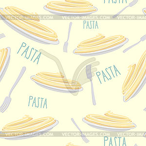 Pasta Seamless pattern. Dish with noodles and fork - royalty-free vector image