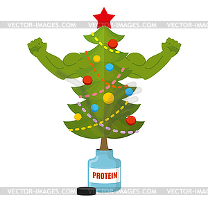 Strong Christmas tree . Bodybuilder Tree athlete - vector clip art