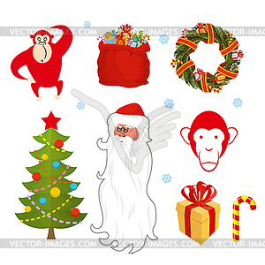 Christmas set. Chinese new year objects: red - vector image