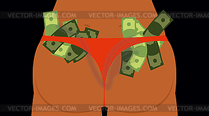 Ass strippers. Booty women in shorts and money. Man - vector clipart