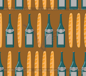 French seamless patern. Baguette and wine. - vector clipart
