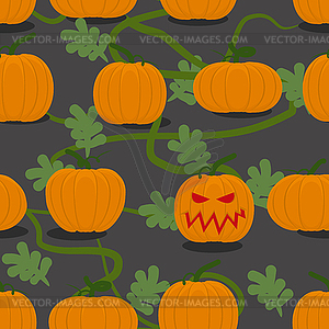 Scary halloween pumpkin among plantation of - vector image