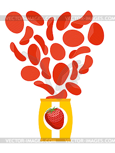 Strawberry chips. Fruit red chips. Chips with - vector clip art