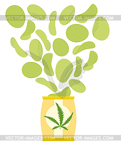 Marijuana and hemp chips. Herbal green chips. - vector clipart