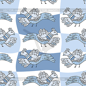 Primitive drawing birds. Cartoon seamless pattern - royalty-free vector image