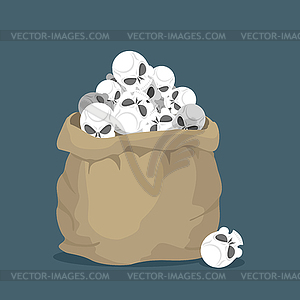 Sack of skulls. Open bag with heads of skeletons. - stock vector clipart