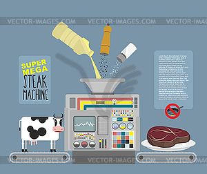 Super mega steak machine. Automatic line for - vector image