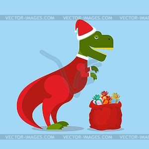 Dinosaur Santa Claus. T-Rex in Christmas hat. - vector EPS clipart