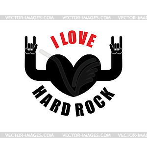 I love hard rock. Hearts with hands raised up. - vector clipart