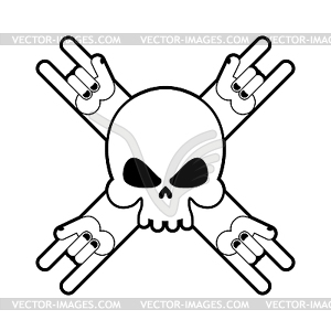 Skull with hands rock sign. Logo for fans of hard - vector clipart