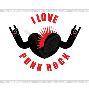 I love punk rock. Symbol of heart with Mohawk hair - vector image