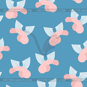 Winged penis seamless pattern. background of - vector image
