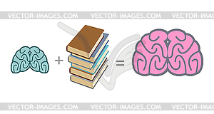 Brain and books. Use reading to mind. stack of - vector clip art