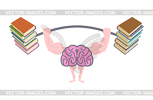 Pumping up brains. Strong brain with big muscles ar - vector image