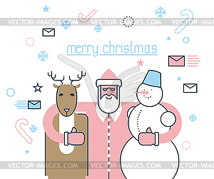 Merry Christmas. Santa Claus and his friends. Deer - vector clipart