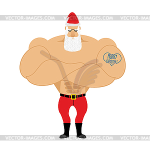 Strong Santa Claus. Santa with big muscles. Old - vector image