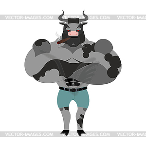 Big and strong Bull. Farm animal bodybuilder with - vector image