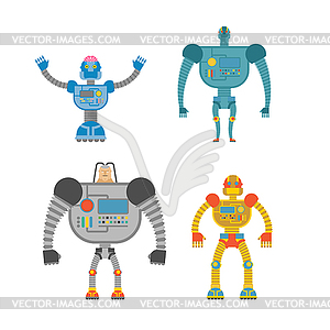 Robots Set . Space invaders Cyborgs. Iron colored - vector image