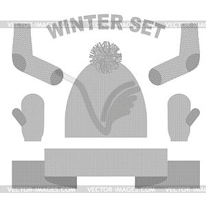 Набор зимней одежды: шапка и рукавицы. Носки и - изображение в формате EPS