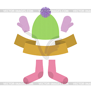 Winter clothing set. Warm woolen mittens and - vector clip art