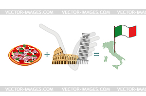 Pizza and Italian characters attractions. Map and - vector clip art