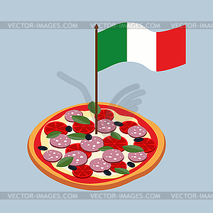 Pizza with flag of Italy. Italian national food - vector clipart