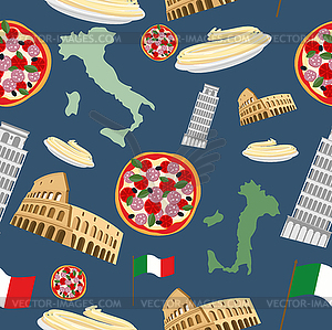 Italian seamless pattern. Background of symbols of - vector image