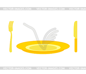 Gold cutlery: knife and fork, for rich. Expensive - vector image